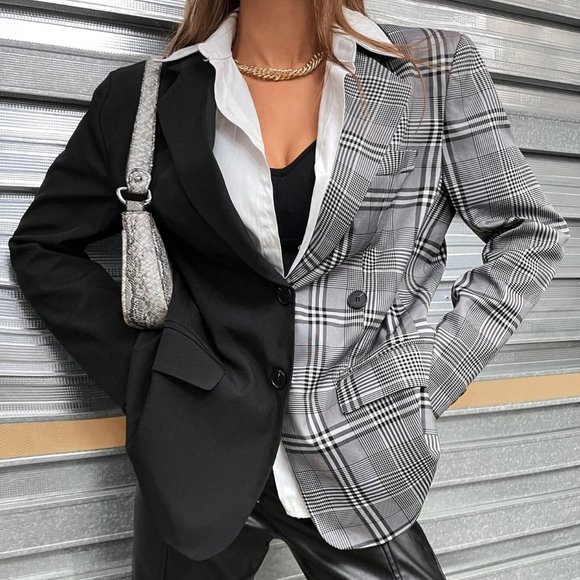 SHEIN Jackets & Blazers - NEW! Color-Block Plaid Blazer Oversized | Size S